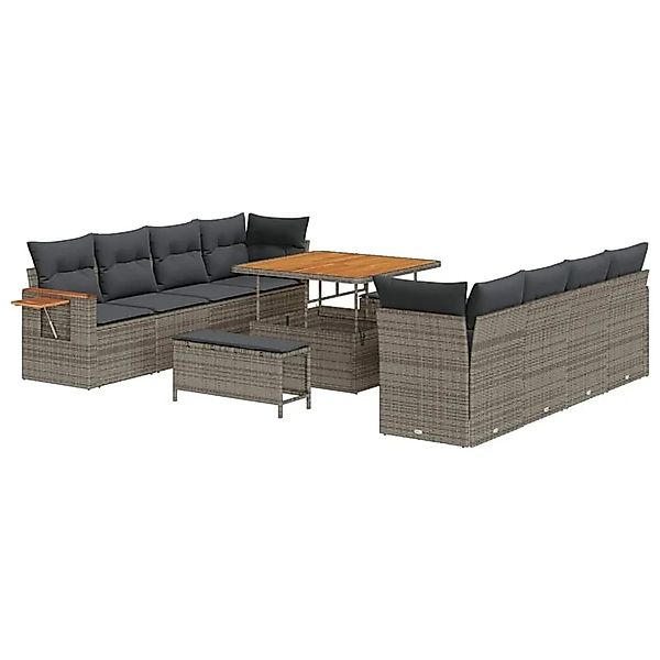 vidaXL Gartensofa-Set mit Kissen 12 Stk Grau Poly-Rattan 3365108 günstig online kaufen