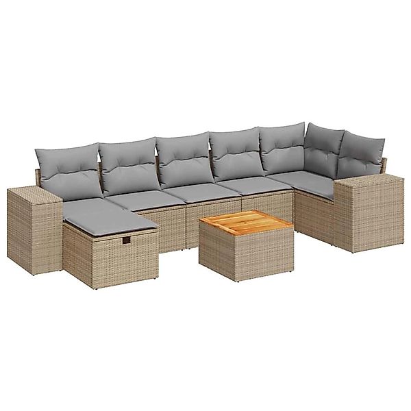 vidaXL 8-Tlg Garten-Sofagarnitur mit Kissen Beige Poly Rattan 3325881 günstig online kaufen