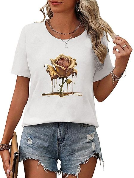 PYLIKE T-Shirt Damen Bequemes Sommer Kurzarmbluse Rose Ausgefallene T-Shirt günstig online kaufen