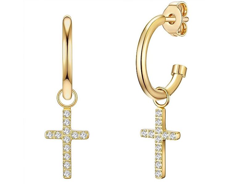 Eastside Paar Creolen Ohrschmuck aus Edelstahl, in gelbvergoldet, Zirkonia, günstig online kaufen