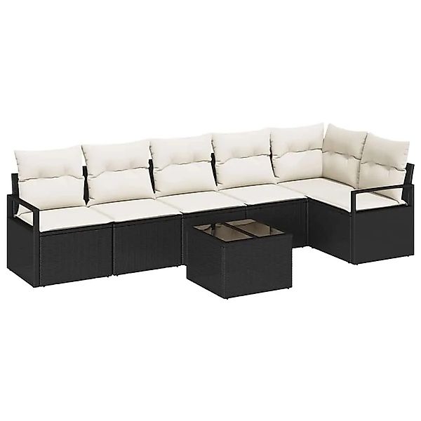 vidaXL Gartensofa-Set mit Kissen 7 Stk Braun und Creme Poly-Rattan 3355076 günstig online kaufen