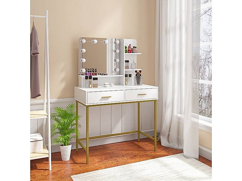 EUGAD Schminktisch (1-St), mit Beleuchtung, Spiegel und 2 Schubladen, weiß günstig online kaufen