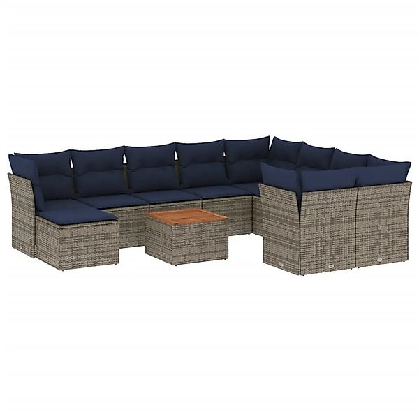 vidaXL 11-Tlg Gartensofa-Set mit Kissen Grau Polyrattan 3256306 günstig online kaufen