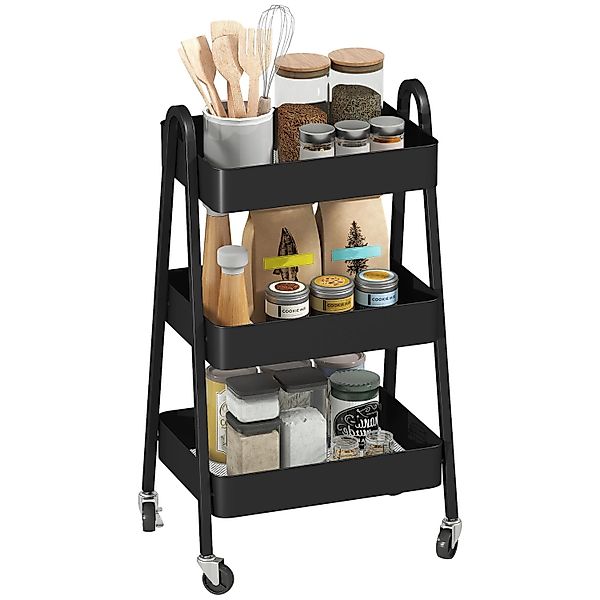 HOMCOM Rollwagen Metall 42,4L x 29,8B x 74,5H cm Schwarz günstig online kaufen