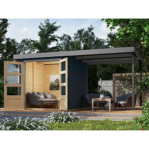 Karibu Gartenhaus Set Ernesto C Anthrazit-Staubgrau mit Anbaudach 4,45 m² günstig online kaufen