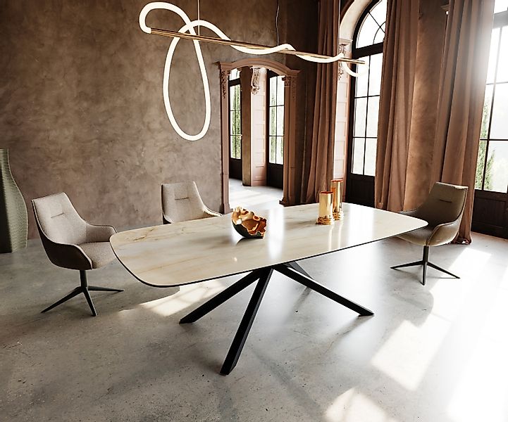 Esstisch Edge Boot 240x120 cm Keramik Iris FMG Onice Oro Kreuzgestell Recht günstig online kaufen