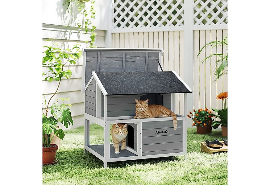 PawHut Tierhöhle Katzenhaus aus Holz, mit zu öffnendem Dach, herausnehmbare günstig online kaufen