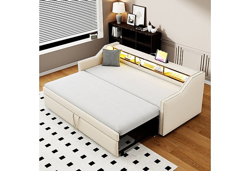 Flieks Daybett, Ausziehbares Polsterbett Schlafsofa 90/180x190cm mit USB-La günstig online kaufen