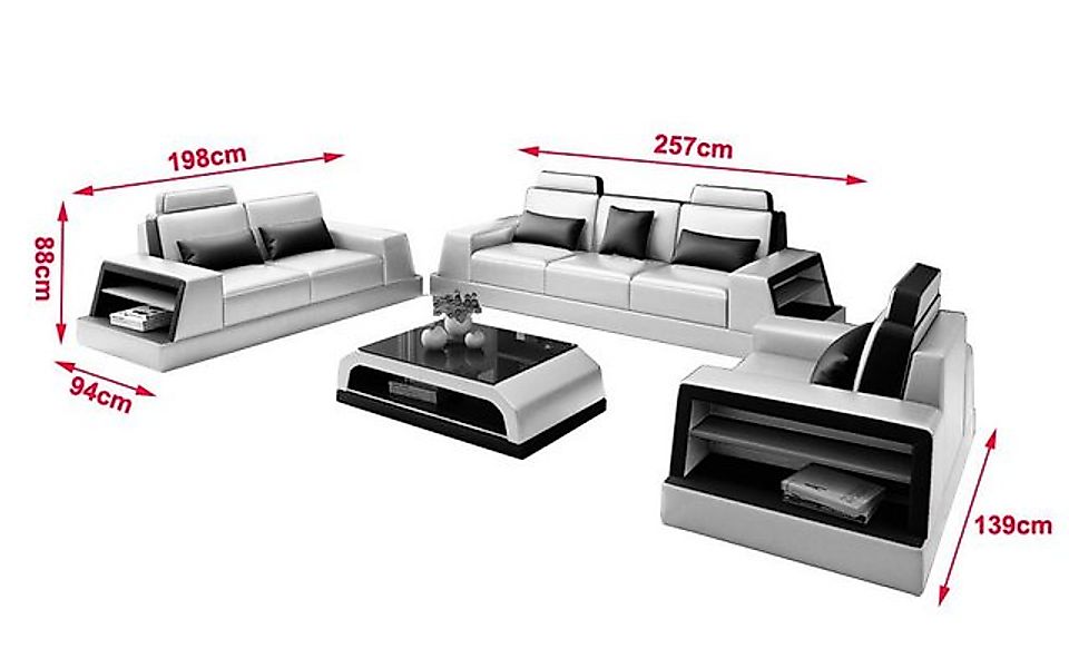 JVmoebel Sofa Ledersofa Couch Sofagarnitur Polster 3+2+1 Sitzer Couchen Sof günstig online kaufen