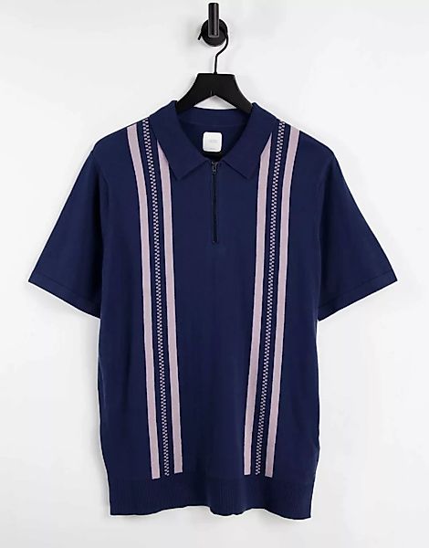 Vans – Ridgeway – Polohemd in Dress Blue mit Streifen aus Sweatshirtstoff-B günstig online kaufen
