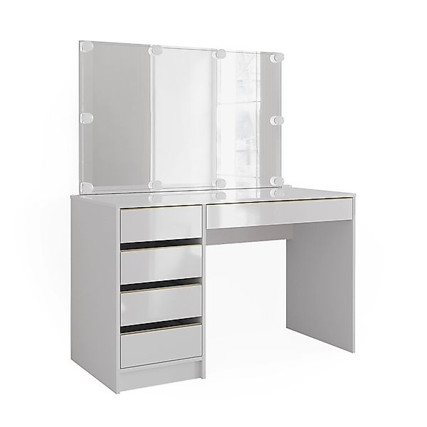 Vicco Schminktisch Sherry Weiß/Gold/Gold 120 cm mit LED Beleuchtung günstig online kaufen