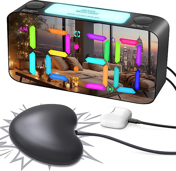 Coonoor Wecker Bettvibration, 15-buntes LED-Display,7-farbiges Nachtlicht,U günstig online kaufen
