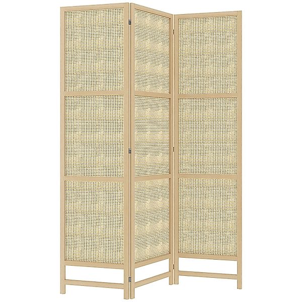 HOMCOM Paravent 3-teilig PP Rattan Naturholz 135L x 1,7B x 180H cm günstig online kaufen