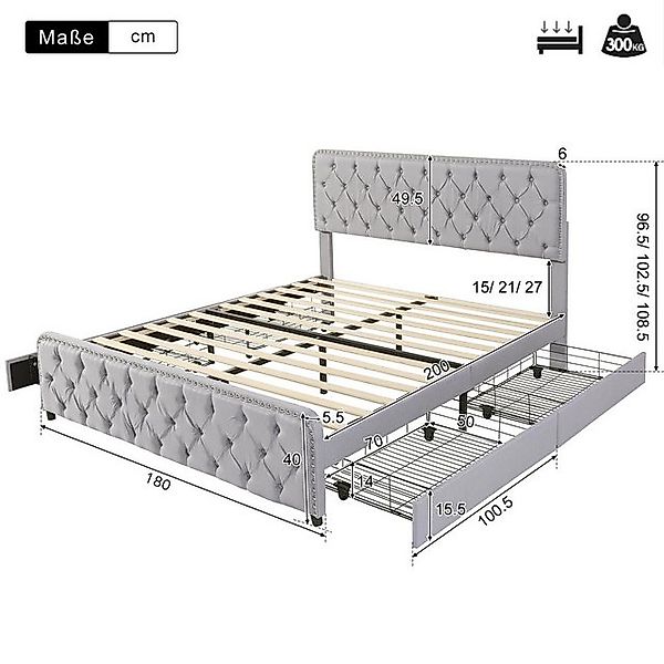 STILVORA Polsterbett 180×200 Doppelbett mit verstellbares Kopfteil,Bettgest günstig online kaufen