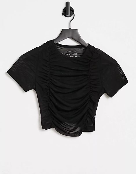 ASOS 4505 – Yoga-T-Shirt aus Netzstoff mit Raffung-Braun günstig online kaufen