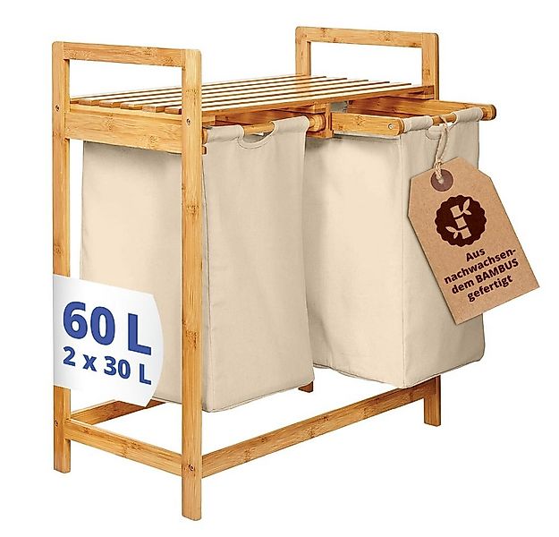 Lumaland Ausziehwäschekorb Bambus mit 2 ausziehbaren Wäschesäcken 73x64x33c günstig online kaufen