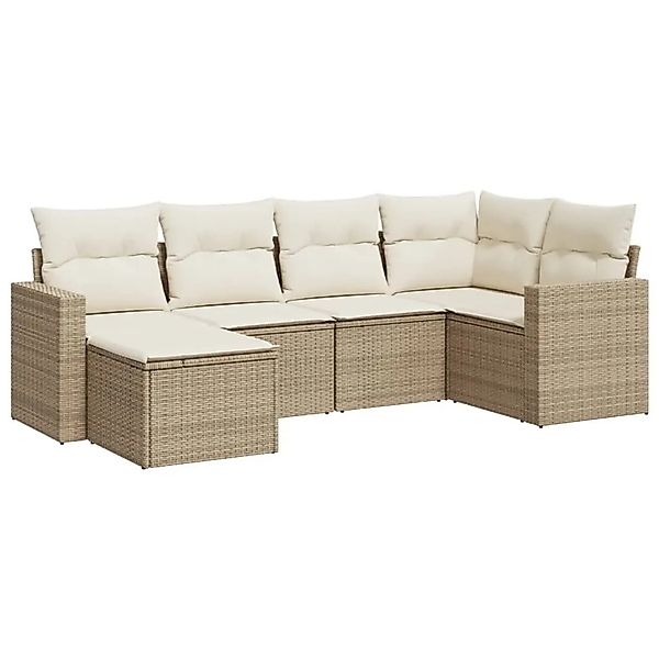 vidaXL 6-Tlg Garten-Sofagarnitur mit Kissen Beige Poly Rattan 3251595 günstig online kaufen