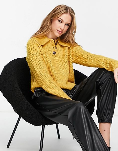 Vero Moda – Pullover mit Knopfleiste vorn in Senfgelb günstig online kaufen