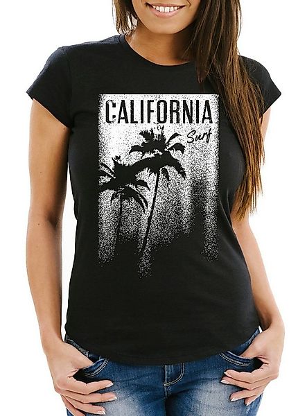 Neverless Print-Shirt Damen T-Shirt California Surf Palmen Slim Fit Neverle günstig online kaufen