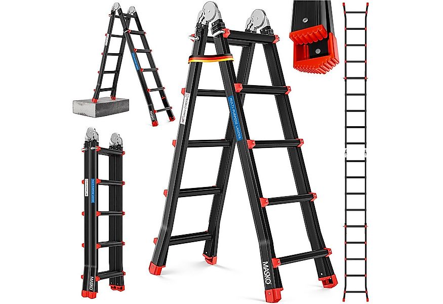 MASKO Vielzweckleiter Aluminium 6in1 Mehrzweckleiter – 20 Sprossen - 520 cm günstig online kaufen