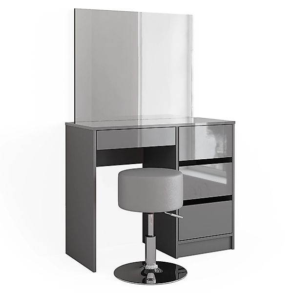 Vicco Schminktisch-Set Sherry Grau/Grau Hochglanz 90 cm mit Hocker günstig online kaufen