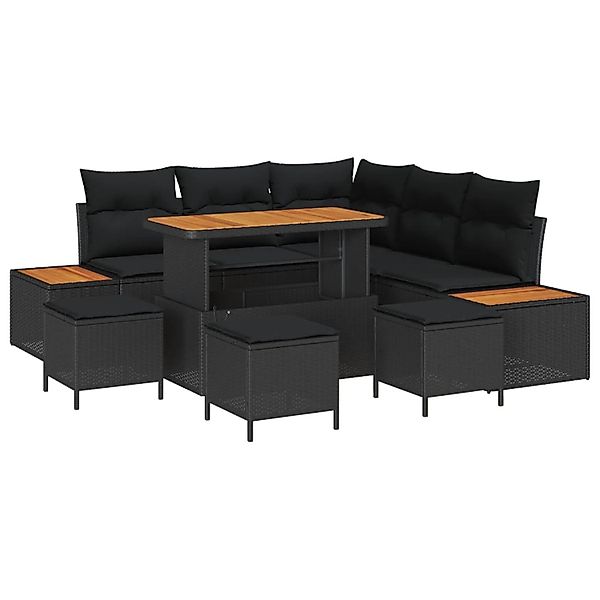 vidaXL Gartensofa-Set mit Kissen 9 Stk Schwarz Poly Rattan 3364869 günstig online kaufen
