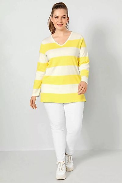 Janet & Joyce Sweatshirt Pullover Regular Fit Blockstreifen V-Ausschnitt günstig online kaufen