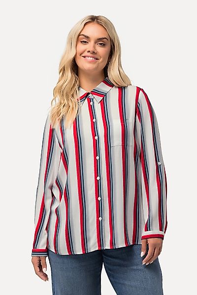 Ulla Popken Hemdbluse Hemdbluse Streifen Hemdkragen günstig online kaufen