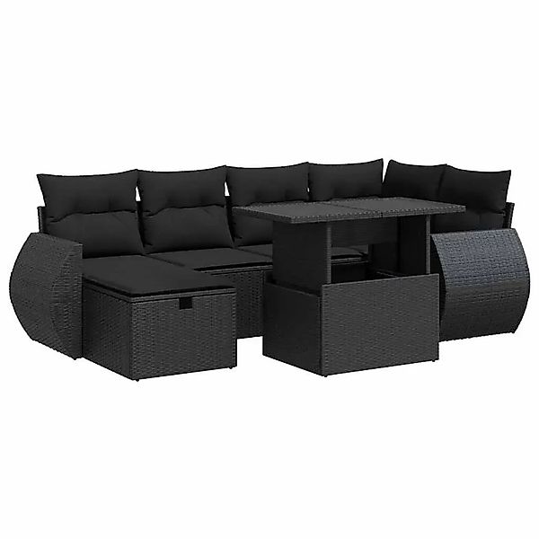 vidaXL 7-Tlg Garten-Sofagarnitur mit Kissen Schwarz Poly Rattan 3327895 günstig online kaufen