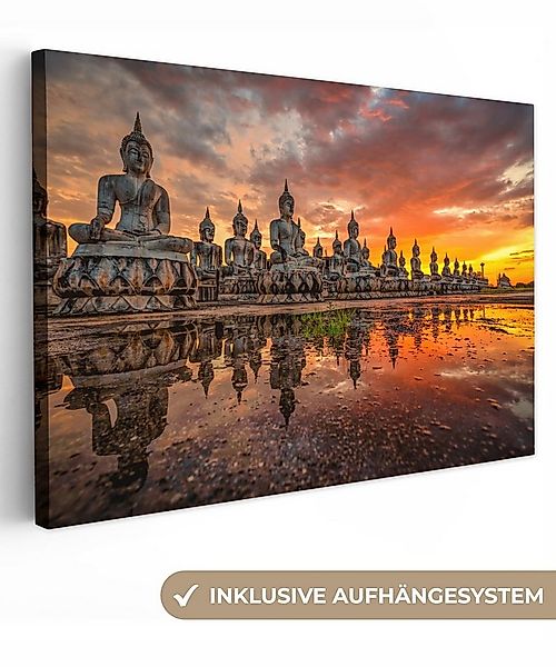 OneMillionCanvasses® Leinwandbild Buddha-Statuen - Sonnenuntergang - Wasser günstig online kaufen