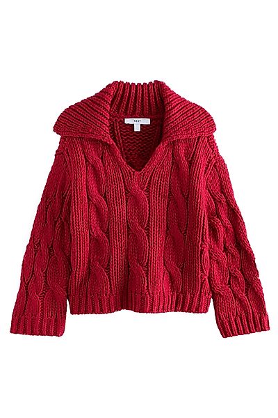 Next Polokragenpullover Grobstrickpullover mit Zopfmuster, offener günstig online kaufen