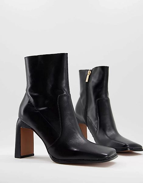 ASOS DESIGN – Embrace – Stiefel mit hohem Absatz aus Leder mit eckiger Zehe günstig online kaufen