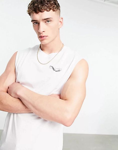 Bershka – Trägershirt in Weiß mit Print günstig online kaufen