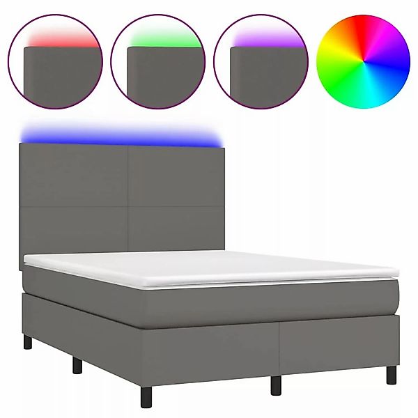 vidaXL Boxspringbett mit Matratze & LED Grau 140x200 cm Kunstleder1467805 günstig online kaufen