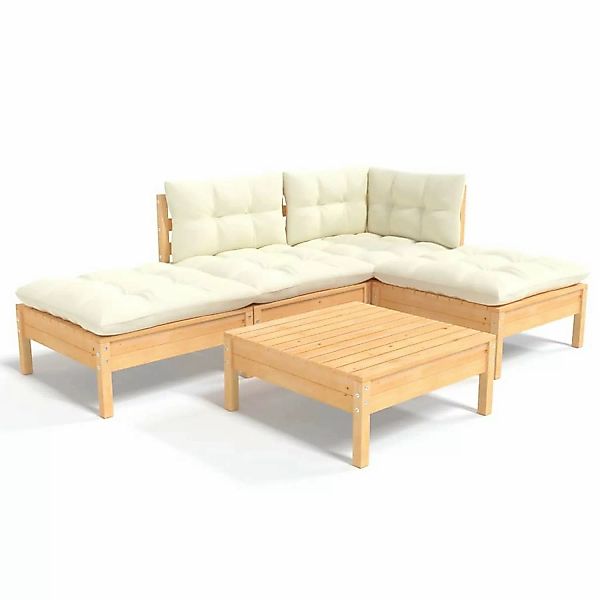 vidaXL 5-tlg Garten-Lounge-Set mit Creme Kissen Kiefernholz Modell 9 günstig online kaufen