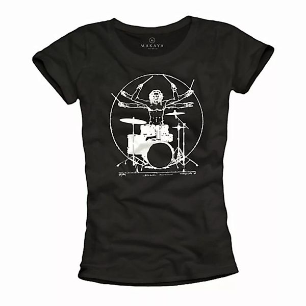 MAKAYA Print-Shirt Damen Bandshirt Schlagzeug Musik Top Rock Motiv Frauen T günstig online kaufen