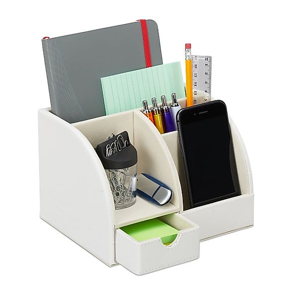 relaxdays Schreibtischaufsatz Schreibtischorganizer Kunstleder, Weiß günstig online kaufen