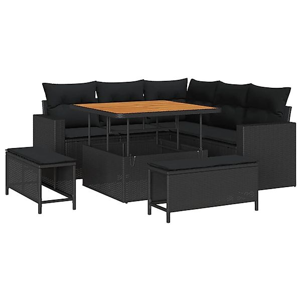 vidaXL Gartensofa-Set mit Kissen 9 Stk Schwarz Poly-Rattan 3363554 günstig online kaufen