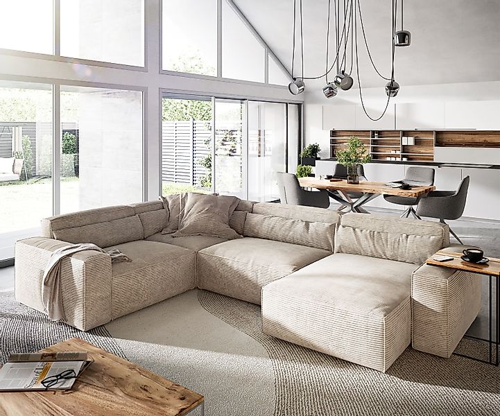 Wohnlandschaft Sirpio 300x200 cm Cord Beige Recamiere variabel günstig online kaufen