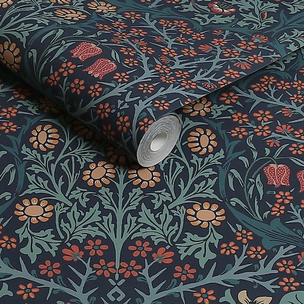 William Morris at Home Vliestapete Blackthorn 10 m x 52 cm Blau FSC® günstig online kaufen