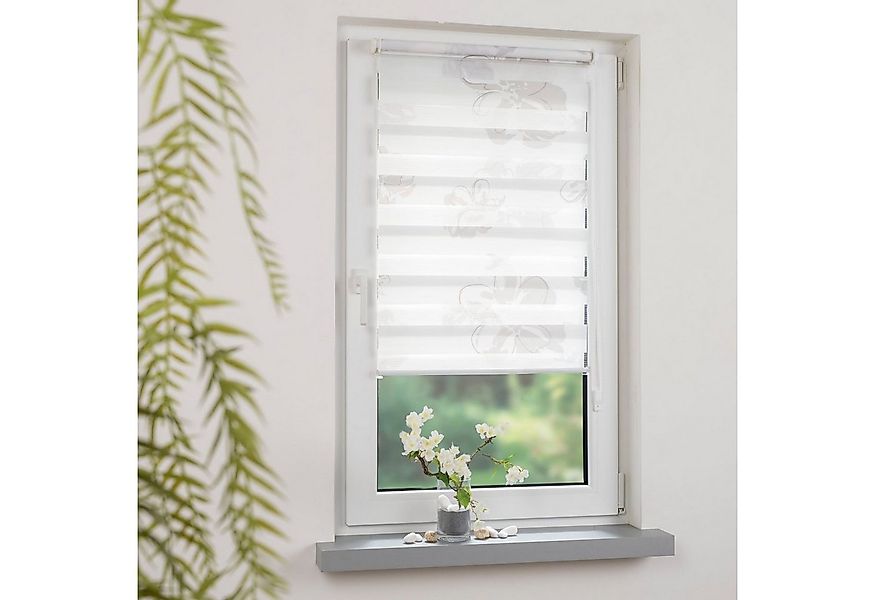 Doppelrollo Blume, GARESA, Lichtschutz, ohne Bohren, freihängend, Klemmfix, günstig online kaufen