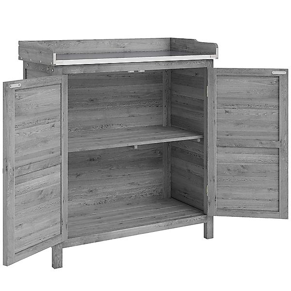 Outsunny Pflanztisch mit Unterschrank aus Holz Outdoor Gartenschrank mit ve günstig online kaufen