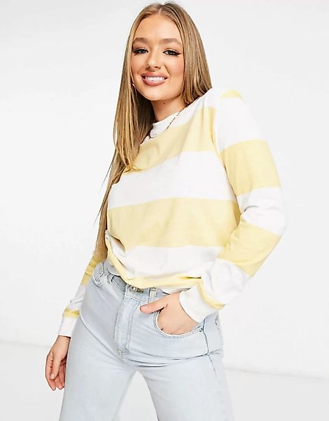 Unique21 – Gestreiftes Sweatshirt in Weiß und Gelb günstig online kaufen