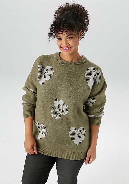 Aniston PLUS Strickpullover mit eingestrickten Herzchen in Animalprint günstig online kaufen