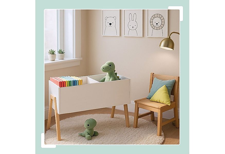 relaxdays Spielzeugtruhe Kindertruhe mit Holzbeinen, weiß günstig online kaufen