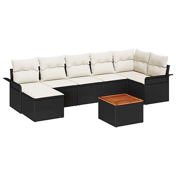 vidaXL Loungesofa 8-tlg. Garten-Sofagarnitur mit Kissen Schwarz Poly Rattan günstig online kaufen