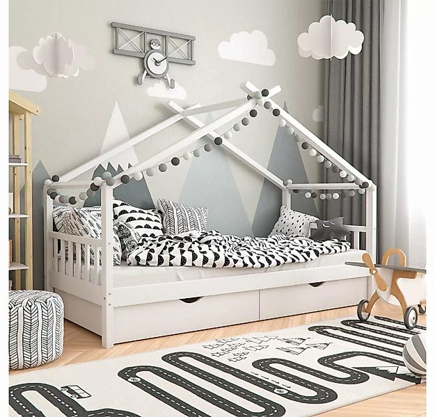 VitaliSpa® Kinderbett Hausbett Kinderhaus 90x200 DESIGN Weiß Schublade günstig online kaufen