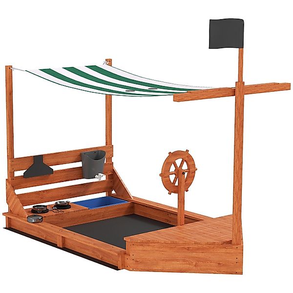 Outsunny Sandkasten mit Sonnendach Piratenschiff günstig online kaufen