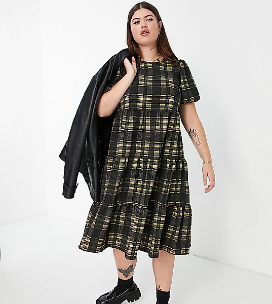 ASOS DESIGN Curve – Strukturiertes Midi-Hängerkleid in Schwarz mit Oversize günstig online kaufen