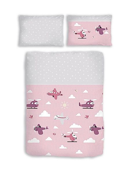 DOBNIG Babybettwäsche Biber Kinderbettwäsche 2tlg.100x135cm rosa Flugzeugen günstig online kaufen